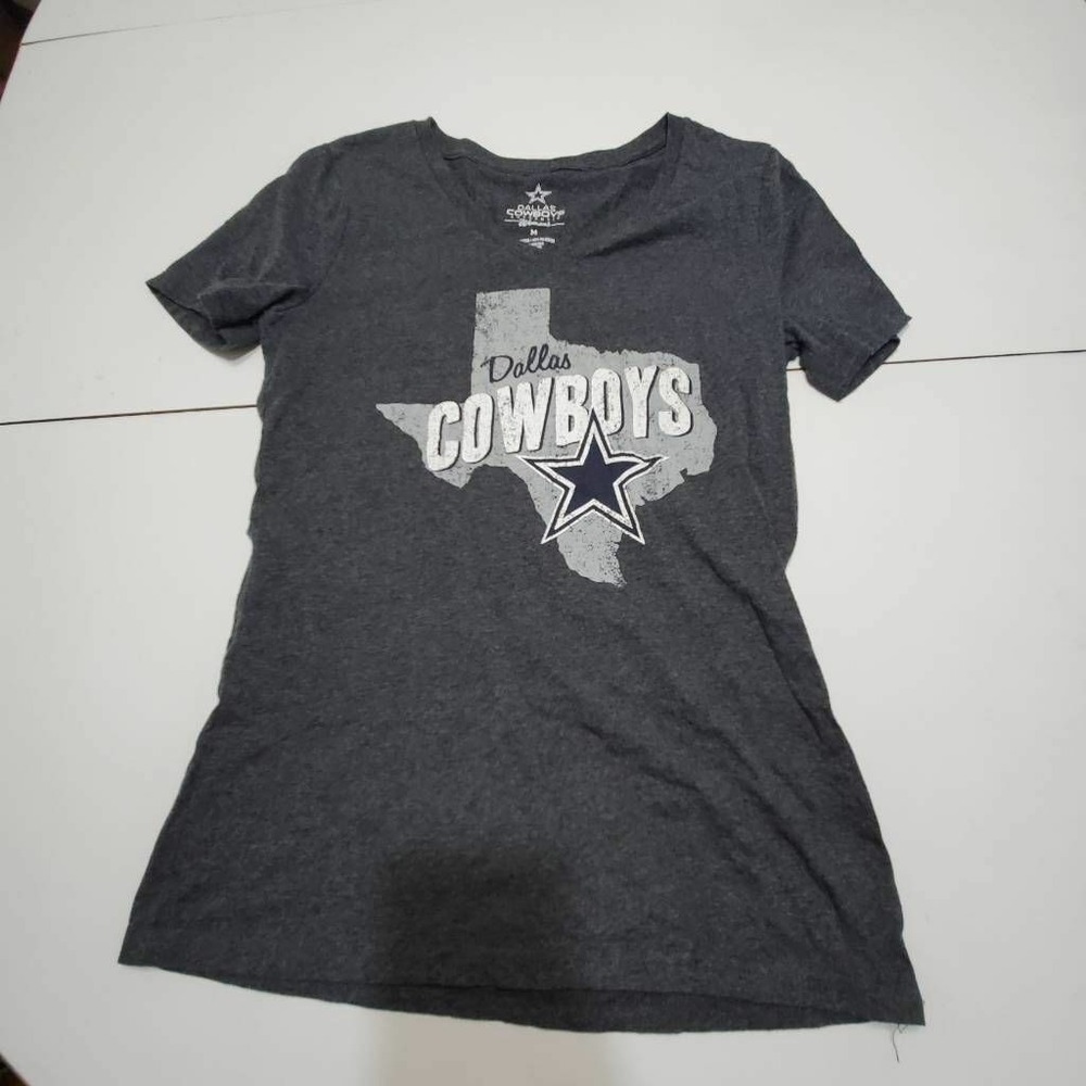 Dallas Cowboys Authentics Womens Graphic T-Shirt Gray White Heathered V Neck M
